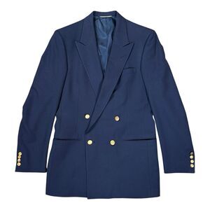 Vtg Christian Dior 39L Monsieur Double Breasted Blue Blazer Gold Button Preppy